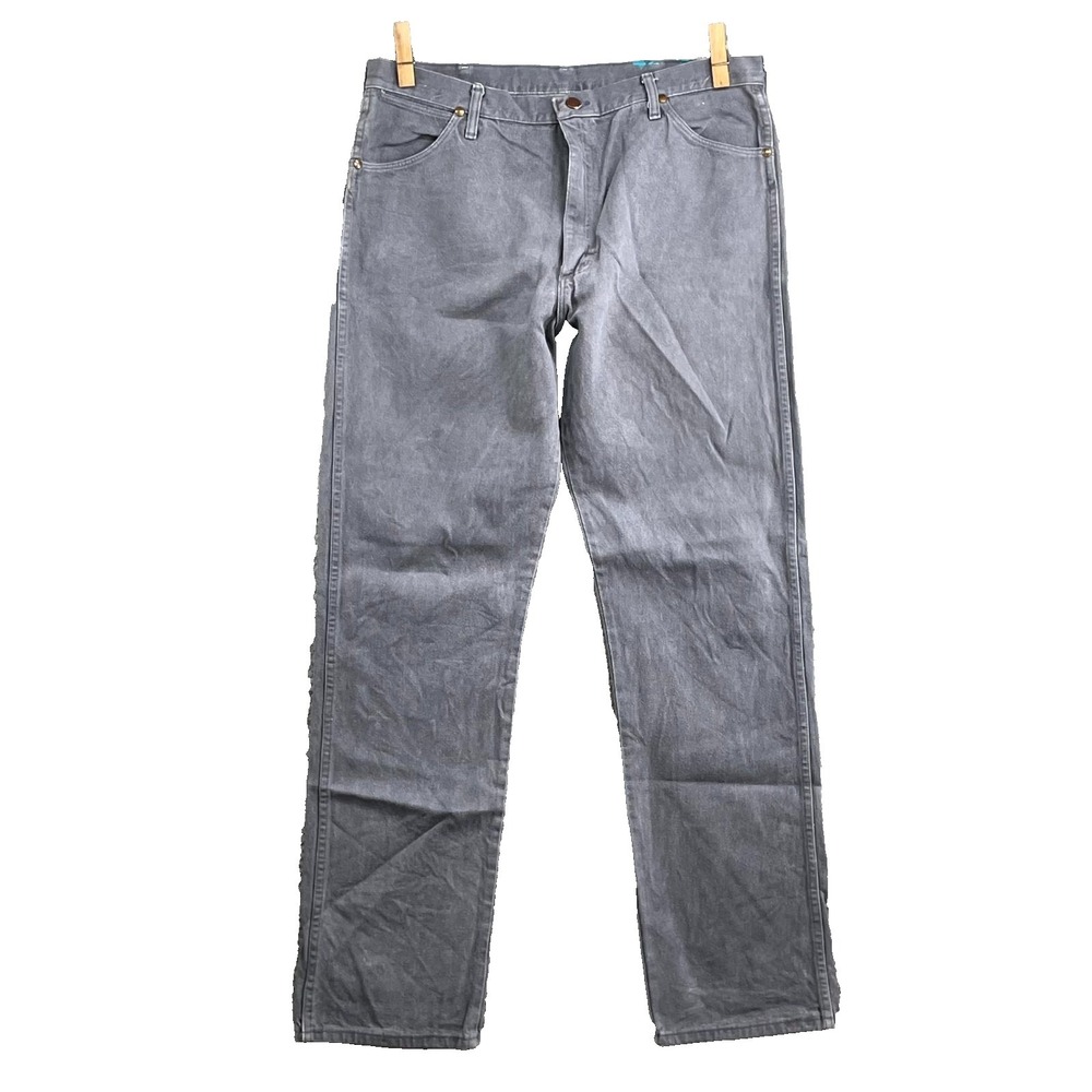 Wrangler Jeans Mens 37x33.5* Gray Denim Work Western Rancher Rodeo Streetwear
